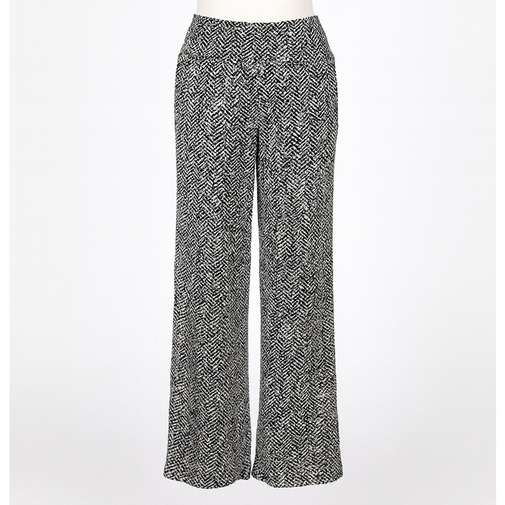 Three Dots Women Abstract Print Wide Leg Pants Sz M Black White Boho Indie Flowy